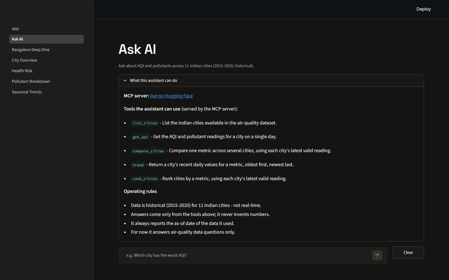 The Ask AI chat, listing the tools it used
